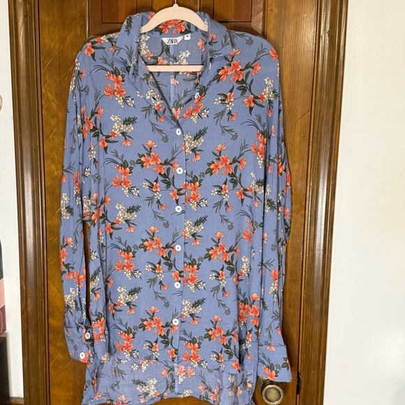 Zara raglan sleeve oversized tunic size Medium floral print EUC - Picture 1 of 4